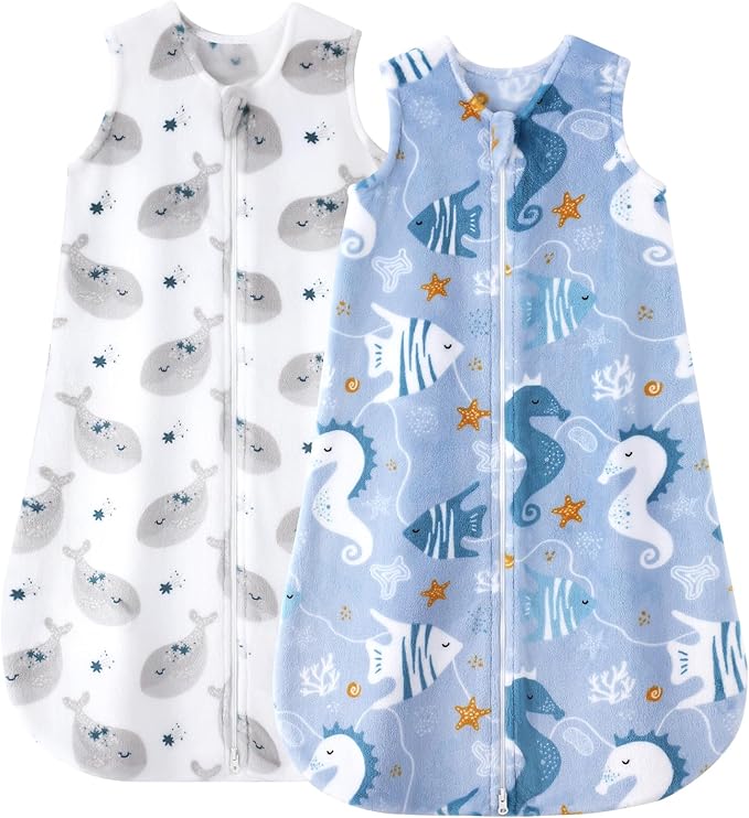 Yoofoss Fleece Baby Sleep Sack 2 Pack 1.5 Tog Baby Wearable Blanket with 2-Way Zipper