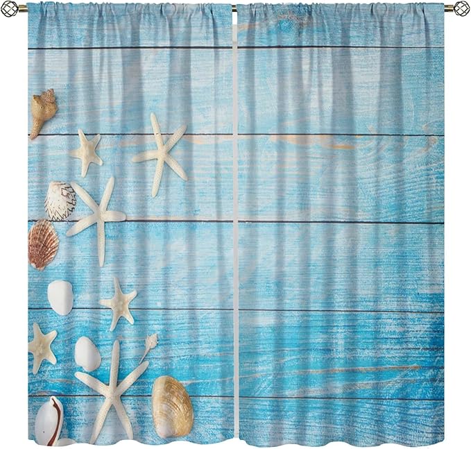 Beach Shell Curtains Shell Starfish Modern Style White Print Curtains for Living Room Bedroom Boys Girls Bedroom Decorative Privacy Curtains 63x72 Inch