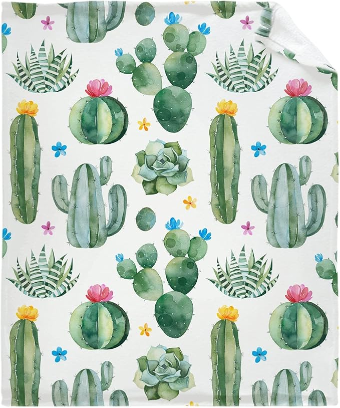 Thuswarm Cactus Flower Succulent Flannel Blanket for Autumn Winter Gifts Warm Cozy Soft Funny Print Throw for Bed Couch Sofa 60”×50” Medium for Teen