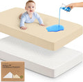 Waterproof Crib Mattress Protector Cover Fitted - 2-Pack Quiet Baby Crib Mattress Pad Sheets, 52" x 28" Soft Quilted Cotton Baby Sheet, Machine Washable, Easy Fit, Durable (Khaki/Mavy)