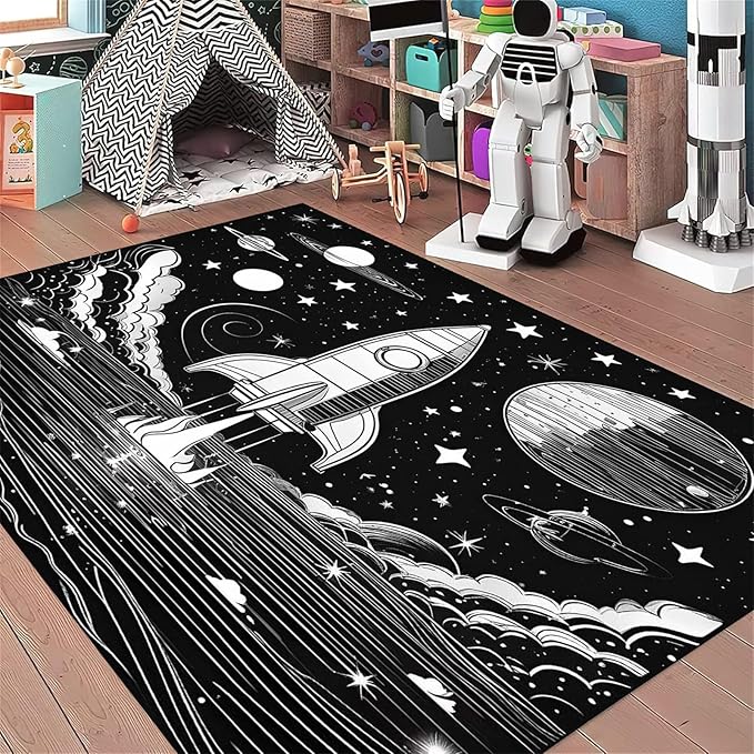 Space Planet Theme Area Rug,4x6ft,Universe Outer Space Rugs for Kids Bedroom Space Carpet Universe Solar System Planet Theme Carpets for Living Room Nursery Room Toddler Classroom Decor