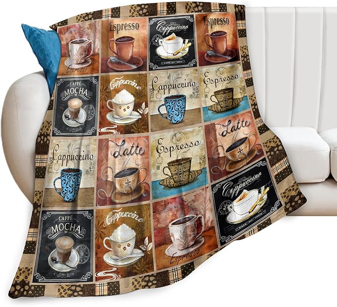 Coffee Blanket Gifts for Coffee Lovers Coffee Throw Blanket for Women Men Adults Soft Warm Cozy Fleece Blanket for Couch Sofa Bed D1 50"x60"