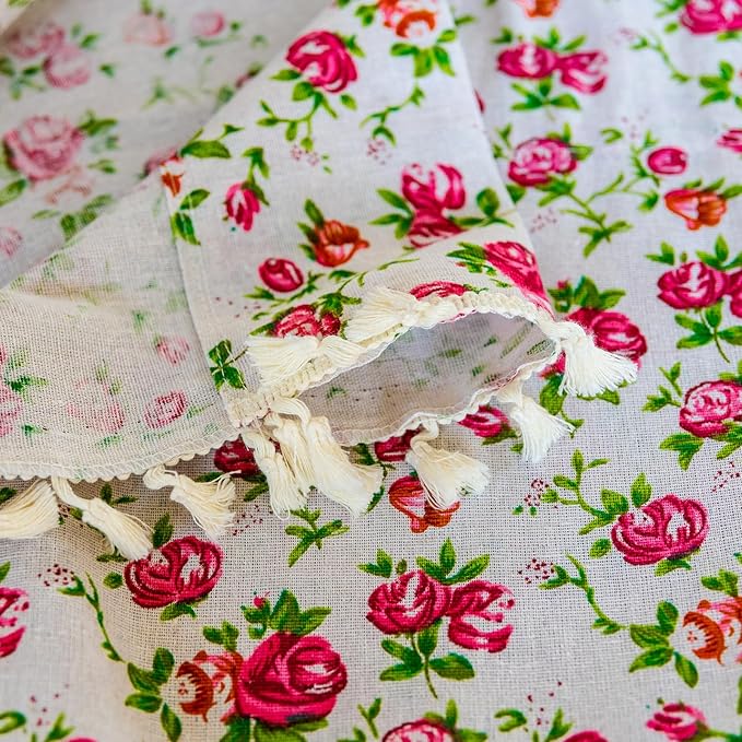 ENJOYBRIDAL Floral 63 Inch Curtains for Living Room Bedroom Drapes Farmhouse Vintage Semi Sheer Short Window Curtains 2 Panel Sets Boho Cute Rustic Dining Room Rod Pocket Window Treatments
