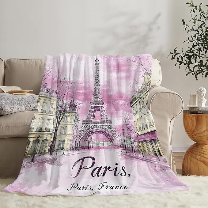Tijuboni Paris Eiffel Tower Throw Blanket Pink Paris Gifts for Girls Women Boys Men Adults Kids Soft Flannel Fleece Blanket for Couch Sofa Bed Home Decor 60"x80"