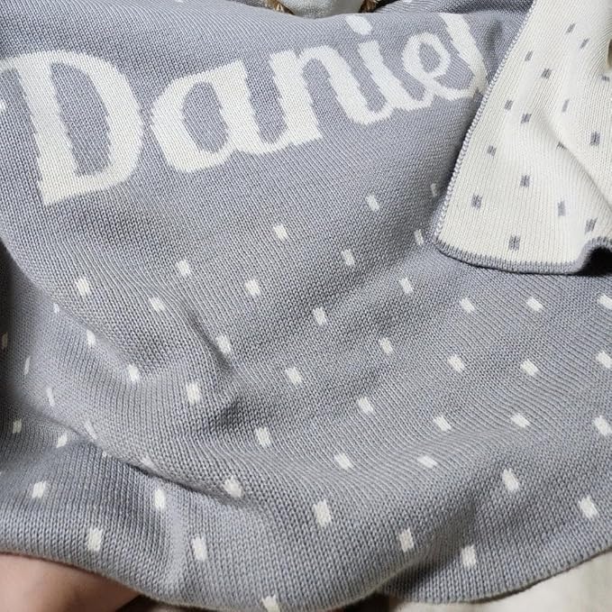 Personalized Spots Name Blanket – 100% Organic Cotton Customized Baby Blanket, Custom Name, Crib 36x60, Gift for Baby Shower, Birthday Present, Girls and Boys, Toddlers Kids, Made In America