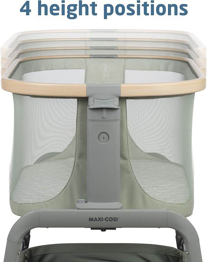 Maxi-Cosi Iora Baby Bassinets Bedside Sleeper, Portable Bassinet, Infant Bedside Sleeper Crib, Height Adjustable, Breathable Mesh, Large Storage Basket, Classic Green