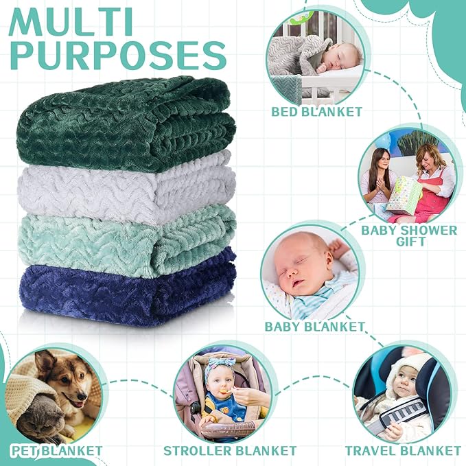 Frienda 4 Pcs Baby Fuzzy Blanket Fluffy Baby Blanket for Boys Girls Soft Warm Infant Newborn Toddler Receiving Nursery Bed Supplies, 32 x 24 Inch(Classic Color)
