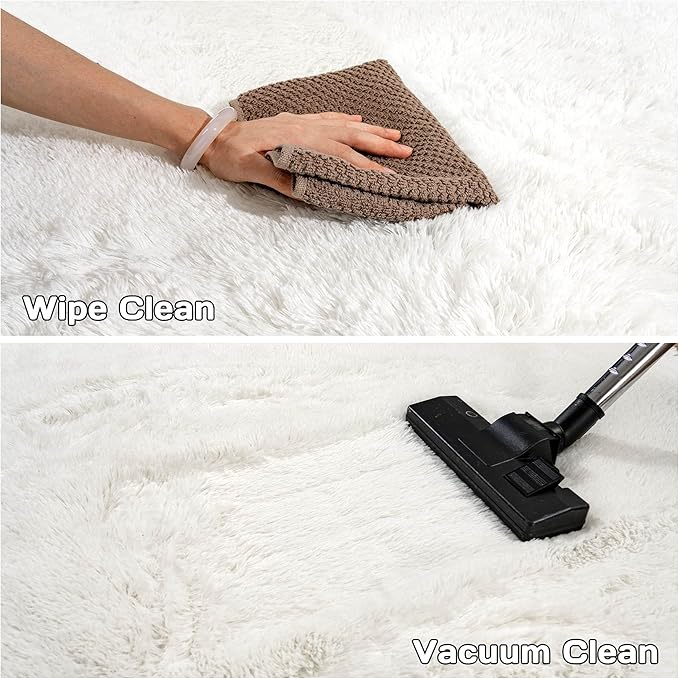 Round Cream Fluffy Rug - 3FT Super Soft Circle Rug for Kids & Nursery - Shaggy Plush Fuzzy Carpet for Boys & Girls Rooms
