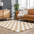 BoutiqueRugs Atira Mustard Checkered Shag Area Rug - Light Mustard, Cream - 18" x 18" Sample