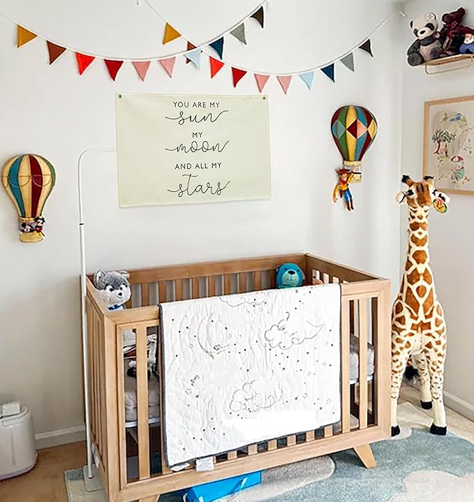 Nursery Canvas Banner Wall Decor-Hanging Rectangular Poster Flag Sign Art for Baby Kids Girl Boy,Playroom Babyroom Door Decoration,My Sun My Moon,Baby Shower Birthday Gift 28.5" L x 20" W