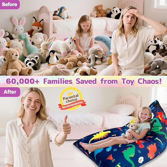 Jorbest Stuffed Animal Storage Bean Bag Chair for Kids and Adults, Stuffed Animal Storage, Dinosaur Bean Bag Chair Cover for Kids - Cover ONLY (200L/52 Gal)