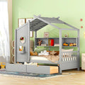 Modern Twin Size House Bed with Roof and Window, Wooden Daybed Frame with Shelves and 2 Drawers,Bedroom Furniture for Girls & Boys (Gray+2 Drawers/)