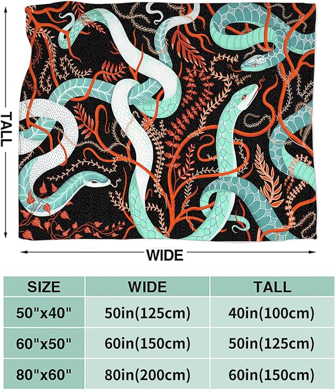 Tijuboni Snake Throw Blanket Snake Gifts for Girls Boys Women Men Kids Adults Soft Flannel Fleece Blanket for Couch Sofa Bed Home Decor 50"x60"