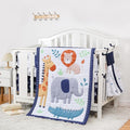 Elephant Crib Bedding Set for Boys, 5 Pieces Nursery Set Including Quilt/Fitted Sheet/Crib Skirt/Diaper Bag/Blanket, Grey/White