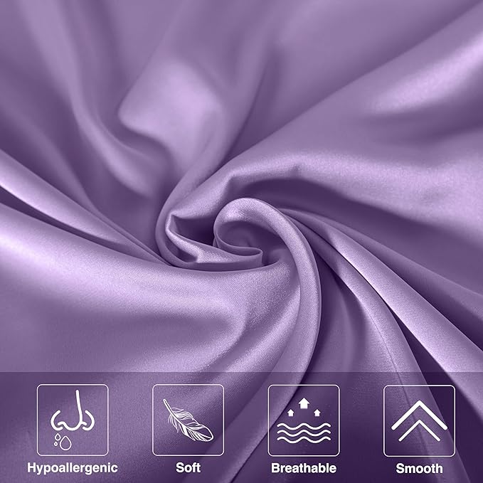 Mulberry Silk Pillowcase for Hair and Skin,King Size Cooling Silk Pillow Case with Hidden Zipper,Allergen Proof Dual Sides Soft Breathable Smooth Silk Pillow Cover for Women(King,Violet)