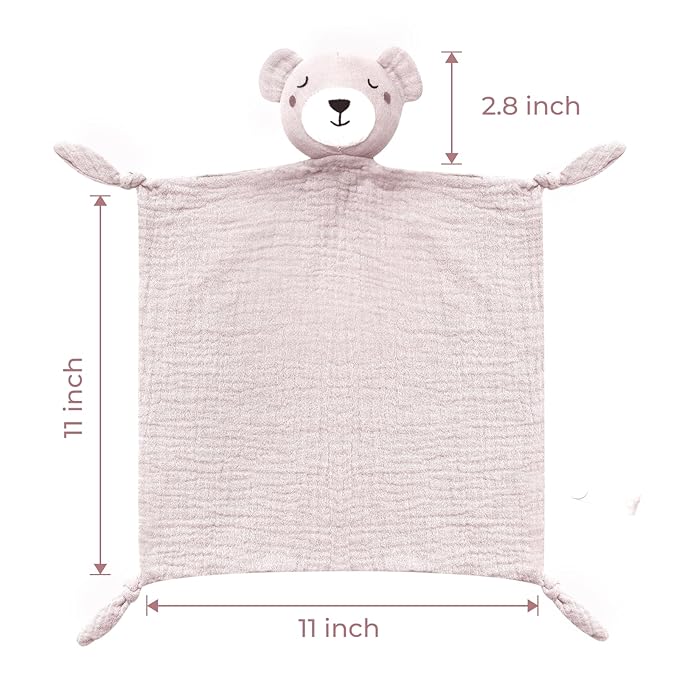 Momcozy Bear Loveys for Babies with Cotton - Soft Security Blanket for Boy or Girl for Self-Soothing On-The-Go-Portable & Anti-Drop Design - Newborn Gift，Must Have（Pink Bear 14 inch）