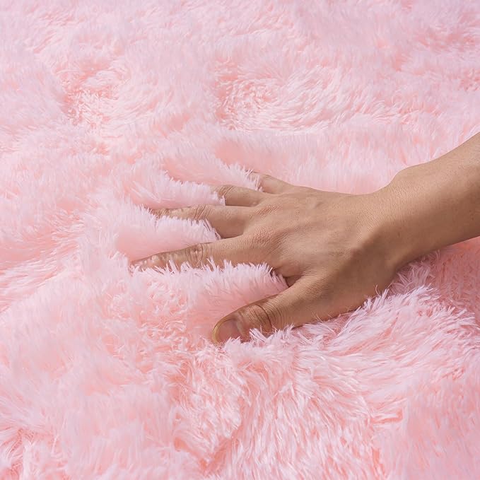Pink Rug for Girls Bedroom, 4x6 Area Rug for Cute Girls Room, Bedside Indoor Floor Fluffy Shag Carpet, Plush Soft Rug for Living Room Nursery Dorm Home Decor