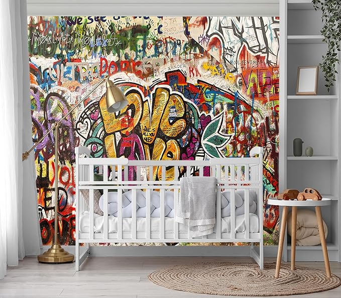 XMPMBM-Graffiti Art backsplash Large Decorative Wallpaper Colorful Alphabet Bedroom Bathroom Wall Mural- W 88" X H 59"（36 Square Foot）