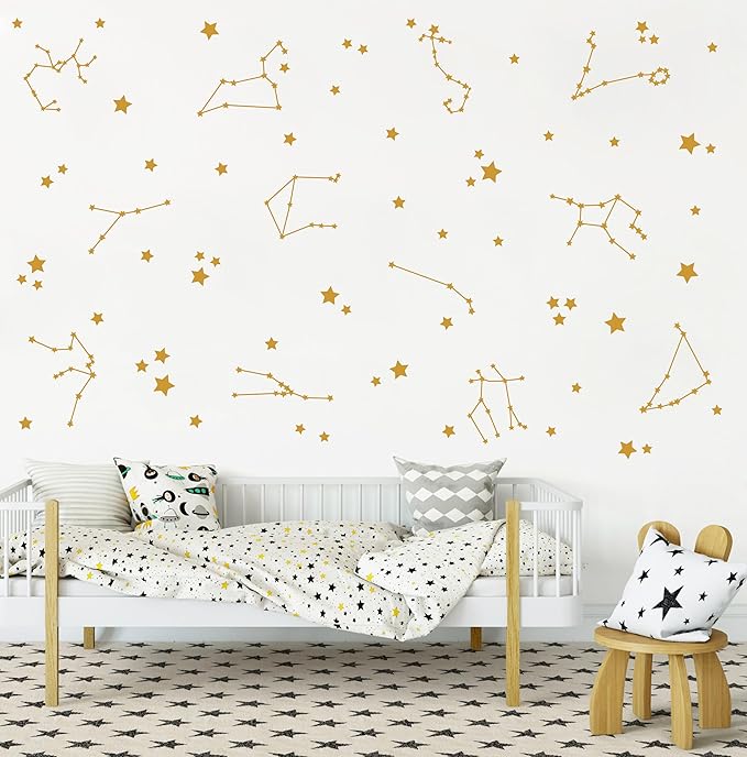Constellation Wall Decals Stars Wall Stickers Nursery Decal Boys Bedroom Kids Room Sticker Vinyl Decor Y85 (Gold)