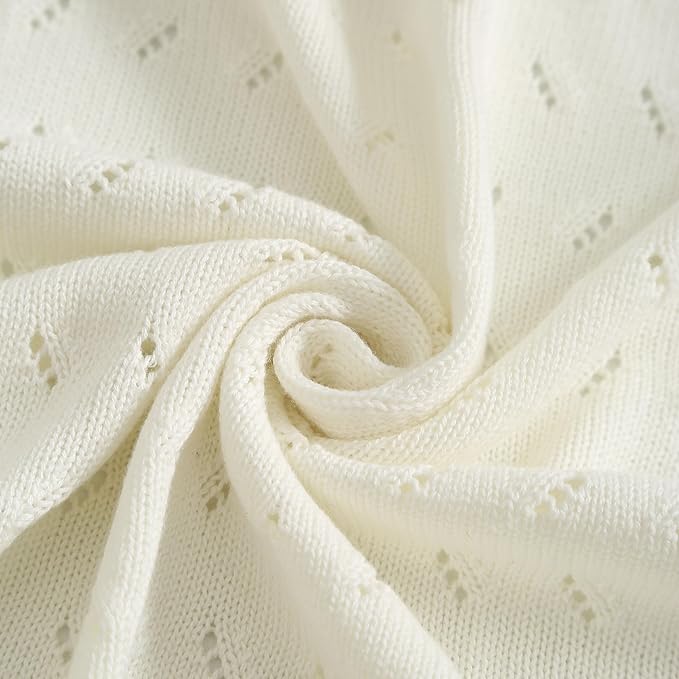 Baby Blanket 100% Cotton Knit Swaddle Soft Newborn Receiving Blanket Cozy for Boy/Girl Crib,Stroller White 40x30in