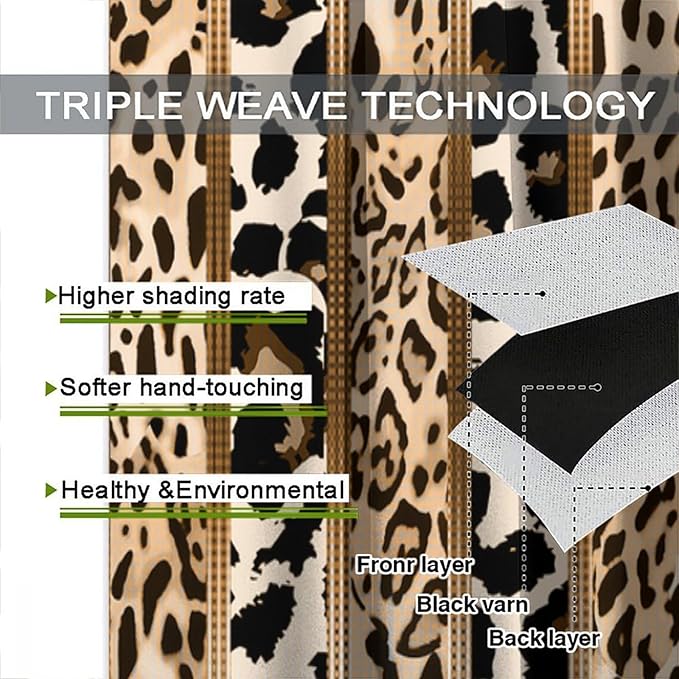 Leopard Curtains, Cheetah Wild Animal Geometric Stripe Wildlife Theme Window Drapes for Bedroom Living Room 63" W X 63" L