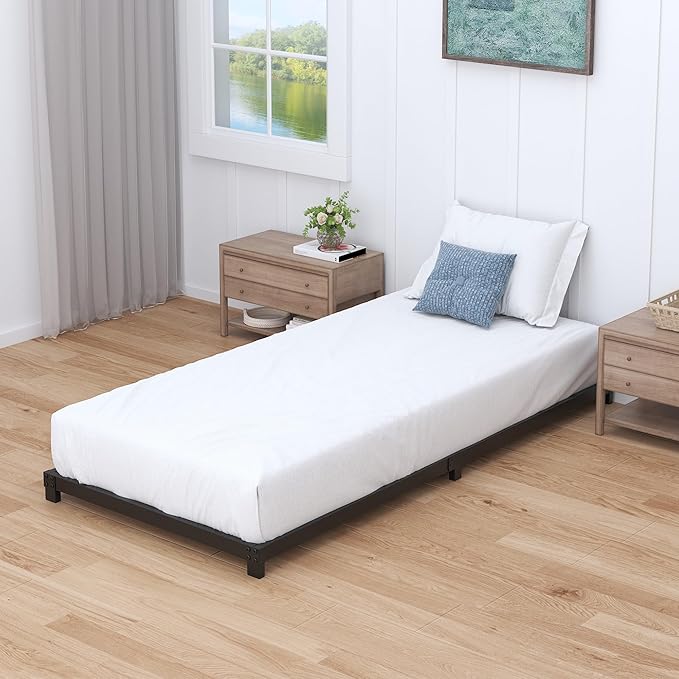 4 Inch Twin Bed Frames Low Profile, Twin Platform Bed Frame No Box Spring Needed, Heavy Duty Metal, Easy Assembly, Black