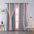 XiDi Blackout Curtains for Girls Bedroom Decor 2 Panels Set, Rainbow Star Design Ideal Drapes for Kids Room with Unicorn Theme Princess Room Decor 45 Inches Length Pink Blue Yellow 34x45