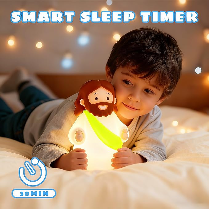 Little Jesus Night Light Mini Jesus Silicone Lamp Dimmable Nursery Nightlight for Kids Rechargeable Bedside Touch Lamp Perfect for Christmas, Easter and Baptism Gifts (Yellow)