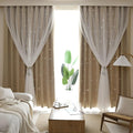 Kinryb Kids Blackout Curtains for Bedroom/Living Room/Classroom, Sheer Overlay 2 Panel Set, Double Layer Curtains with Star Cutout for Kids Room(Each Piece W 70 x L 72 Inches 2 Pcs Beige)