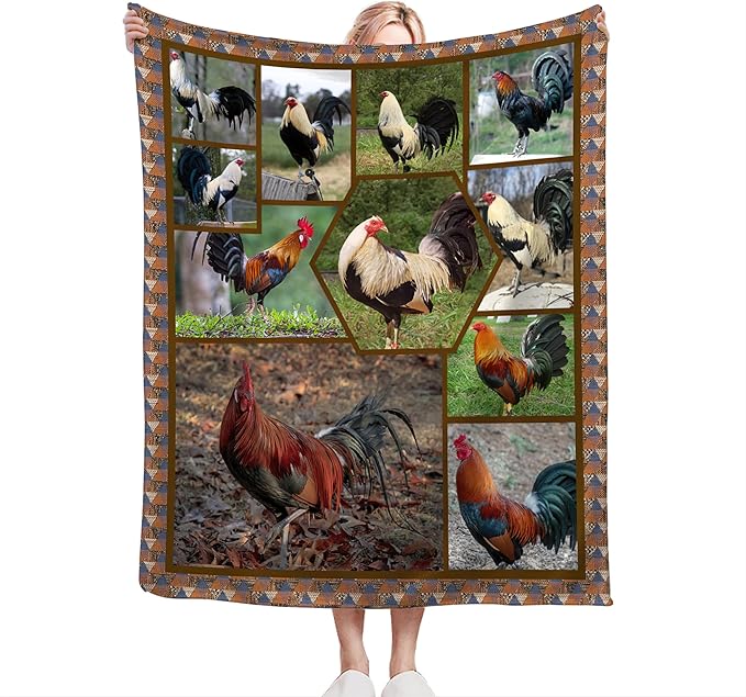 jerkboo Rooster Chicken Blanket Throws Chicken Gifts Chicken Throw Blanket for Girls Women Kids Adults Soft Warm Cozy Fleece Blanket for Couch Sofa Bed 60""x50""