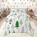 Castle Fairy Xmas Trees Comforter Set King Size,Merry Christmas Pine Hand Drawn Bedding Set All Season Quilt Set,Green Plant Snowflakes Winter Microfiber Polyester Down Comforter