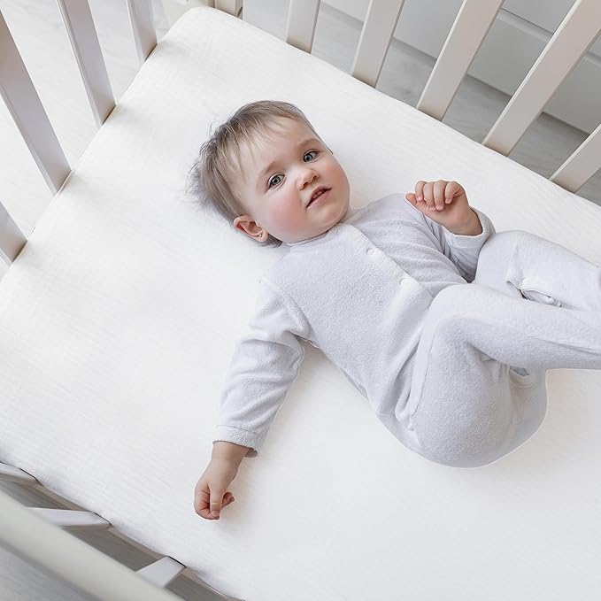 Extra Soft Muslin Fitted Crib Sheets 100% Organic Cotton Baby Crib Sheets for Standard Crib Mattress | 28 X 52 Inches | 2 Pack