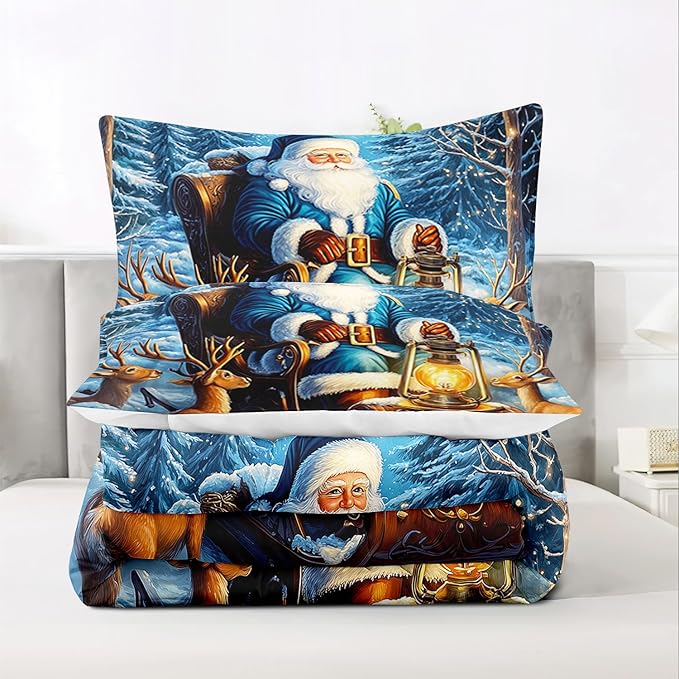 Raphus cucullatus Christmas Bedding Twin,Christmas Comforter Set,Santa Claus Decor Holiday Bedding Winter Quilt,Santa Claus Comforter Set,Snowflake Navidad Quilt Set,Cute Reindeer Quilt