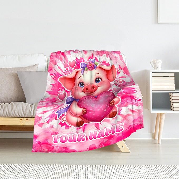 Personalized Pig Blanket Gifts - 30" x 40" Inches Girls Throw Blanket for Pig Lovers - Cozy Lightweight Throw for Sofa, Crib
