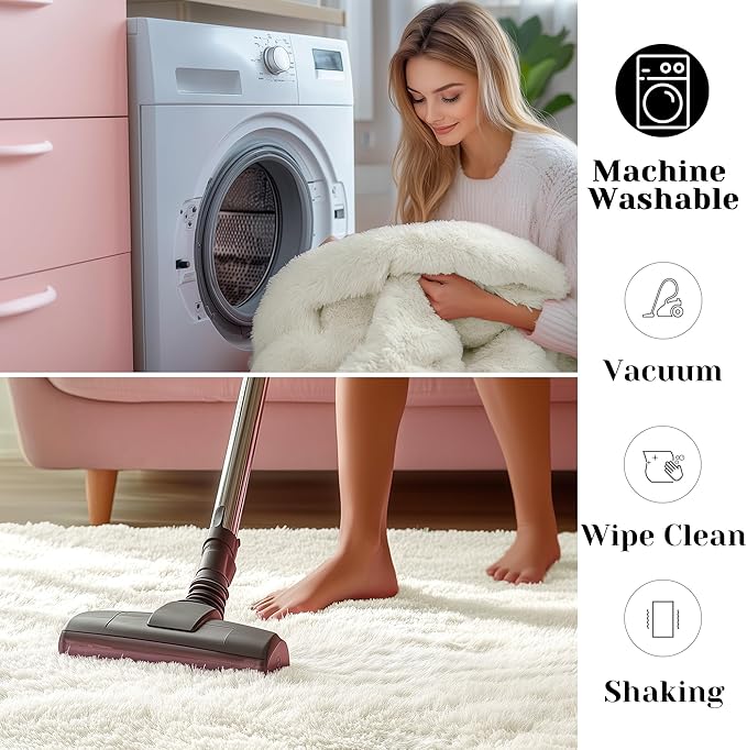 ONASAR Cream White 8x10 Area Rugs for Living Room, Large Fluffy Shag Bedroom Rug, Ivory Washable Soft Plush Thick Shaggy Big Floor Carpet for Kids Boy and Girls Teen Dorm Nursery Indoor Home Decor