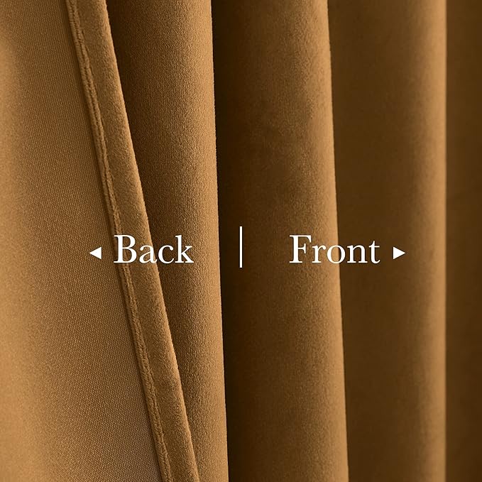 StangH Gold Brown Velvet Curtains 96 inches Long for Living Room, Luxury Back Tab Heavy Blackout Thermal Insulated Privacy Window Drapes for Bedroom/Sliding Door/Hall, W52 x L96, 2 Panels