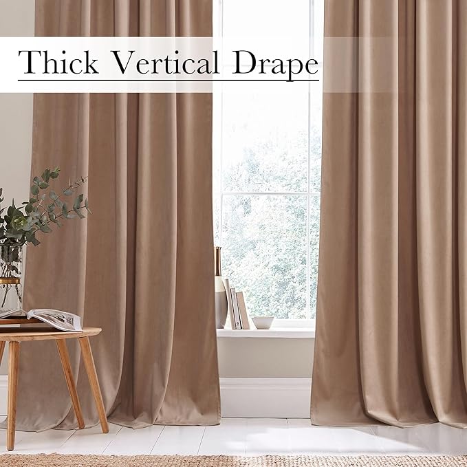StangH Velvet Curtains for Bedroom 108 inches Long, Soft Thick Thermal Insulated Privacy Window Drapes Elagant Home Decors for Sliding Door, Blush Beige, W52 x L108, 2 Panels