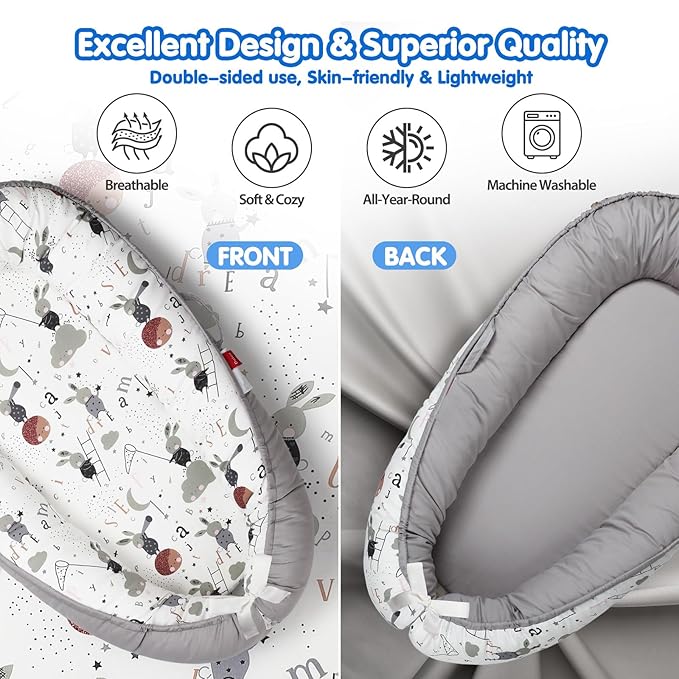 Baby Lounger - Breathable & Soft Baby Nest, Portable and Lightweight Tummy Time Lounger for Home and Travel, Ideal Newborn Babies Essentials Baby Shower Gifts