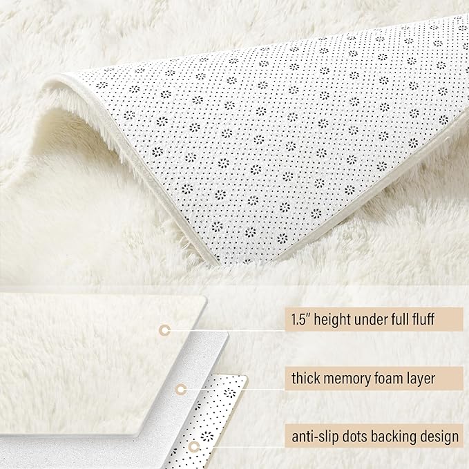 BENRON Soft Runner Rugs for Bedroom 2.6x8, Washable Long Runners for Hallway Entryway Kitchen Dorm, Fluffy Throw Rug for Kids Girls Room Decor Photo Prop, Cream White