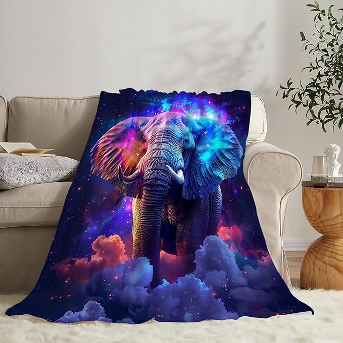 Fantasy Elephant Blanket Elephant Throw Blanket Elephant Gifts and Decor Animal Blanket for Girls Boys Women Men Kids Adults Soft Warm Cozy Fleece Blanket for Couch Sofa Bed 80"x60"