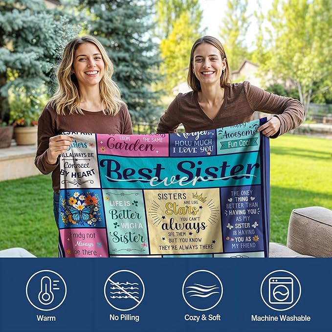 Sister Gifts for Sister Blankets, Sisters Birthday Gifts from Brother BFF Bestie, Best Sisters Ever Gift for Christmas Thanksgiving, Flannel Throw Blanket for Sofa Couch Bed 60"x50"