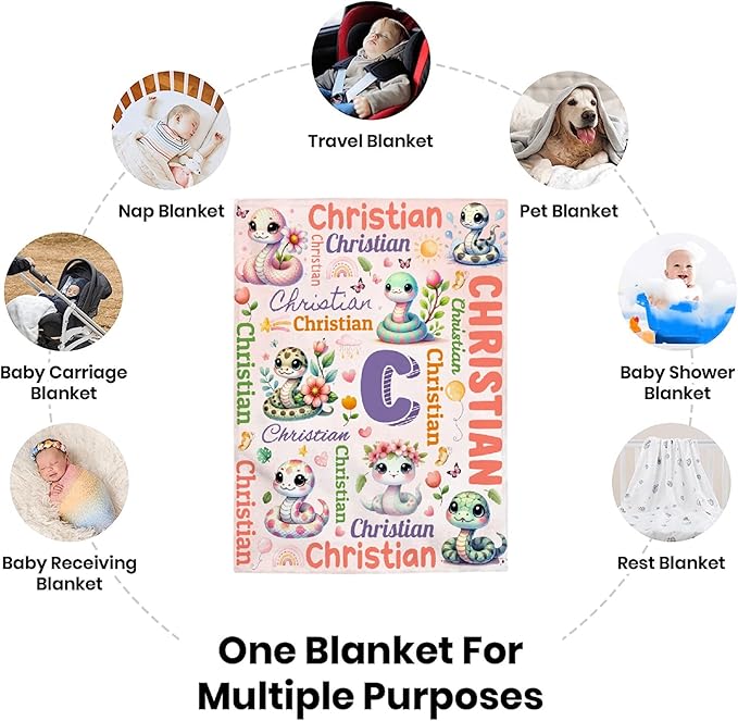 Personalized Custom Snake Preschool Blanket Gifts for Baby Toddler Kids Boys Girls - Customized Snake Super Soft Lightweight Flannel Sheets Decor for Crib Nap Couch - 30"x40" for Baby/Pets