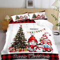 LUVIVIHOME 3PCS Merry Christmas Comforter Set Full Size, Funny Gnome Bedding, Red & Black Plaid Snowflake Snowman Xmas Christmas Bedroom Decor for Kids Girls Boys Teens, White Quilt, 2 Pillow Cases