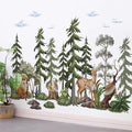 37x58.3 Inch Large Mountain Forest Tree Wall Decals Removable Woodland Animals Fox Deer Peel and Stick Wall Stickers Watercolor Jungle Animals Pine Tree Wall Decor for Kids Bedroom Decoration