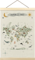 Tzhim Animal World Map Poster Hanger Frame, World Map for Kids, Educational Wall Hanging Decor for Nursey Playroom Classroom Home school Kids Room, Nature Wall Art Prints with Wood Frames, 12x16in
