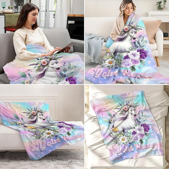 Custom Horse Gifts for Girls - Kids Blanket for Toddler, Fuzzy Flannel Aesthetic Throws Stuff for Crib, Sofa
