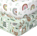Baby Crib Sheets 2 Pack for Boys and Girls Fit for Standard Crib Toddler Mattress Breathable Soft Microfiber Baby Sheet 28x52x8in(Polar Bear & Green Rainbow)