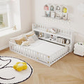 mikibama Twin Size Floor Bed with Side Bookcase and Shelves, Montessori Floor Bed with Guardrails for Bedroom, Wood Full Floor Bed Frame with Storage for Girls, Boys, White