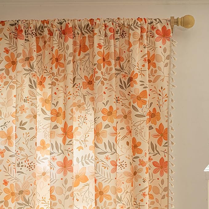 ENJOYBRIDAL Floral 96 Inch Curtains for Bedroom Living Room Drapes 2 Panel Sets Semi Sheer Farmhouse Long Window Curtain Panels Cute Patterned Boho Rod Pocket Cottagecore Window Treatments