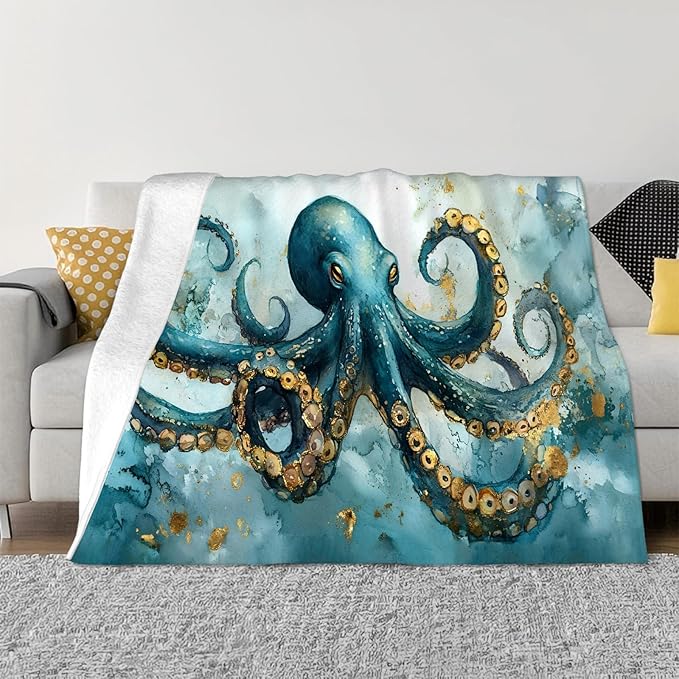 Tijuboni Octopus Throw Blanket Ocean Gifts for Girls Boys Women Men Kids Adults Soft Flannel Fleece Blanket for Couch Sofa Bed Home Decor 40"x50"